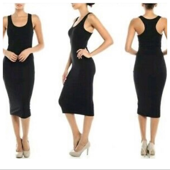 Black sleeveless cotton midi bodycom dress - Picture 3 of 6